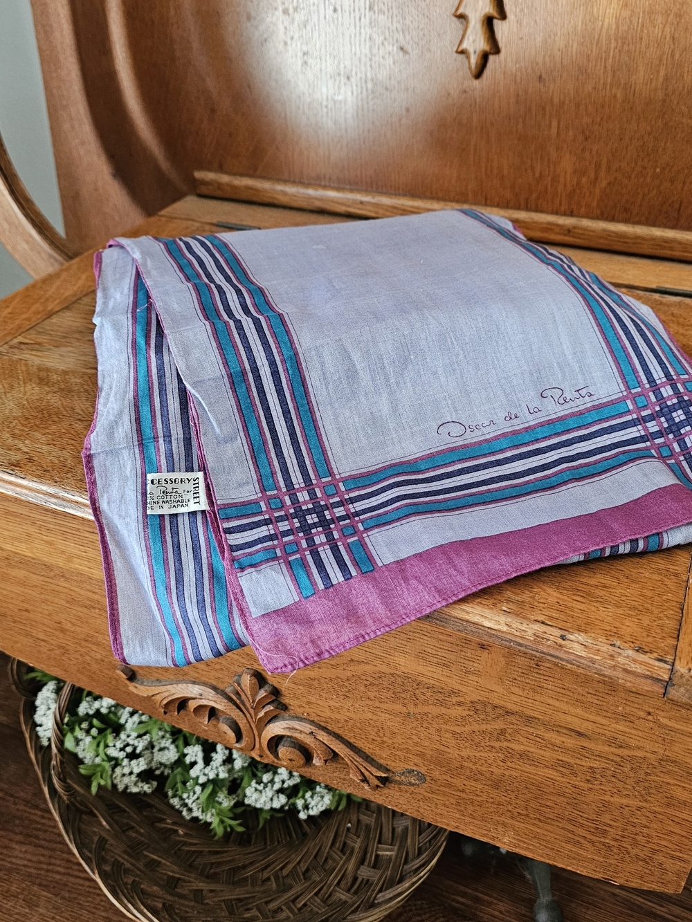 Vintage Oscar de la Renta Cotton Scarf Made in Japan 52" Designer